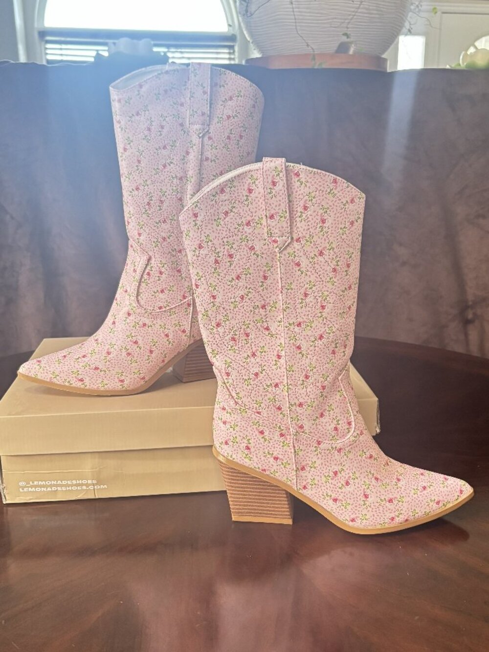 Lemonade Shoes Dayla Pink Floral Ditsy Cowboy Boots Western Size 7 NWT